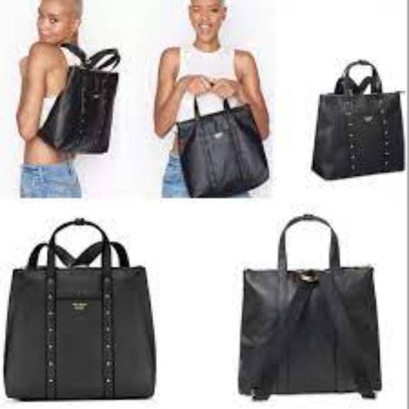 VICTORIA\'S SECRET NEW BLACK STUDDED CONVERTIBLE BACKPACK TO TOTE PURSE BAG